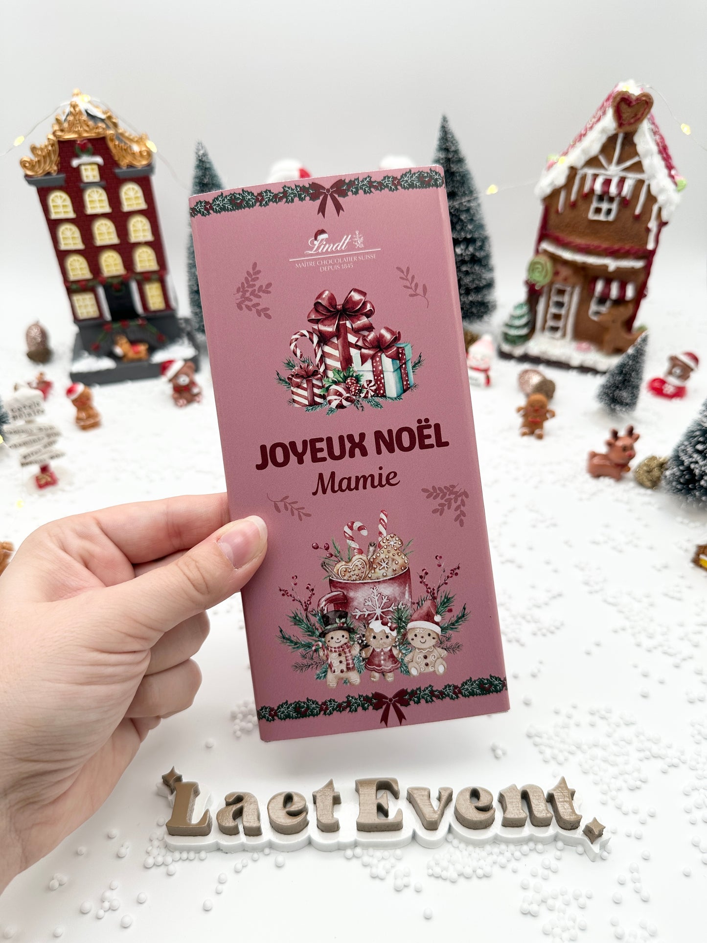 Tablette de Chocolat au Lait - Éclats Bordeaux de Noël