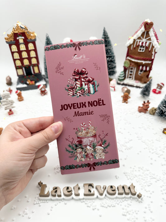 Tablette de Chocolat au Lait - Éclats Bordeaux de Noël