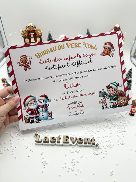 Certificat de Noël Numérique - Liste des Enfants Sages